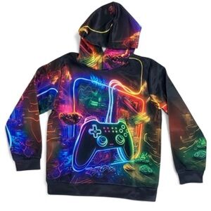 Kids Gamer Hoodie Neon Controller Graphic – Size 8/10 – New